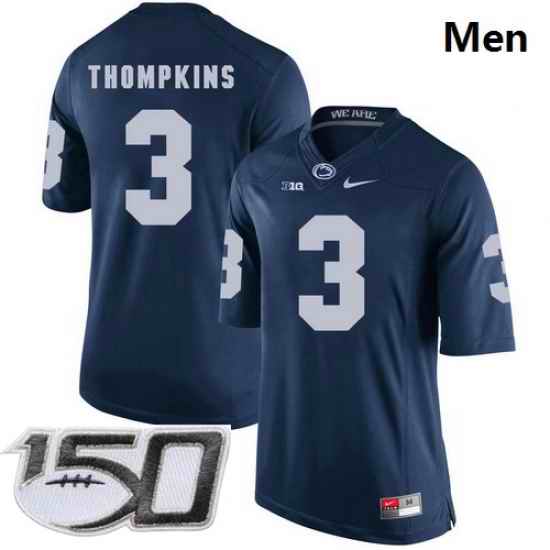 Men Penn State Nittany Lions 3 DeAndre Thompkins Navy College Football Stitched 150TH Patch Jersey